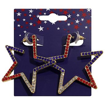 Gold Tone Red, White and Blue Star Hoop Earrings