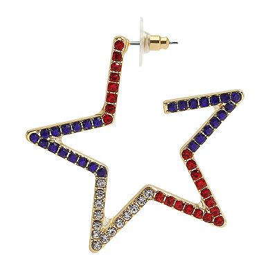 Gold Tone Red, White and Blue Star Hoop Earrings