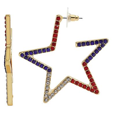 Gold Tone Red, White and Blue Star Hoop Earrings
