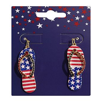 Gold Tone Stars and Stripes Flip-Flop Sandal Earrings
