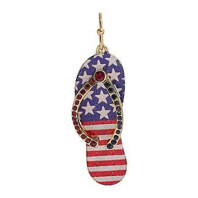 Gold Tone Stars and Stripes Flip-Flop Sandal Earrings