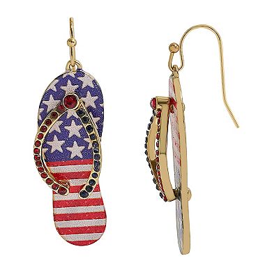 Gold Tone Stars and Stripes Flip-Flop Sandal Earrings