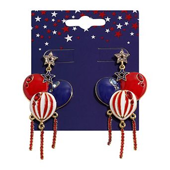 Gold Tone Americana Star and Balloons Drop Earrings