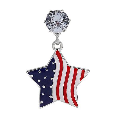 Silver Tone Flag Star Drop Earrings