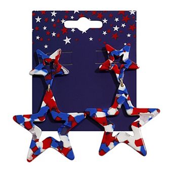 Gold Tone Red, White and Blue Star Drop Earrings