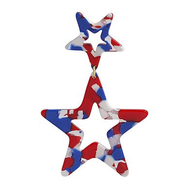 Gold Tone Red, White and Blue Star Drop Earrings