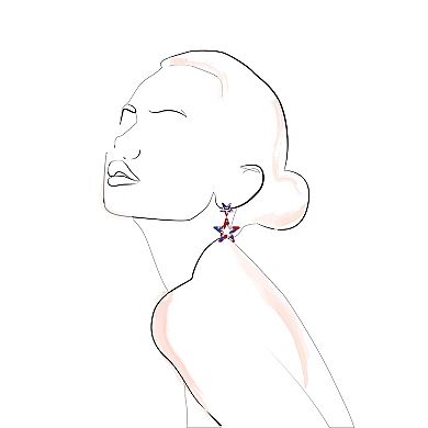 Gold Tone Red, White and Blue Star Drop Earrings