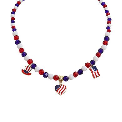Gold Tone Flag Charms Pendant Necklace