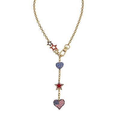 Gold Tone Americana Star and Heart Charms Y-Necklace