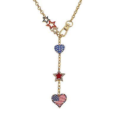 Gold Tone Americana Star and Heart Charms Y-Necklace
