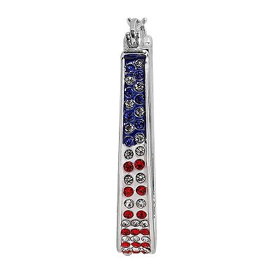 Silver Tone Red, White and Blue Oval Hoop Earrings