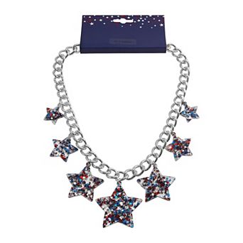 Silver Tone Multi Star Glitter Charms Necklace