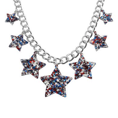 Silver Tone Multi Star Glitter Charms Necklace