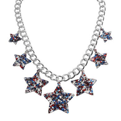Silver Tone Multi Star Glitter Charms Necklace
