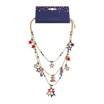 Gold Tone Multi-Row Americana Charms Necklace