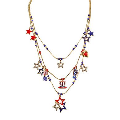 Gold Tone Multi-Row Americana Charms Necklace