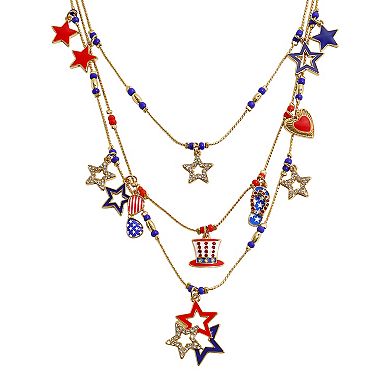 Gold Tone Multi-Row Americana Charms Necklace