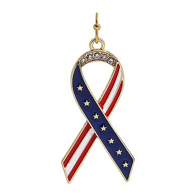 Gold Tone Americana Ribbon Drop Earrings