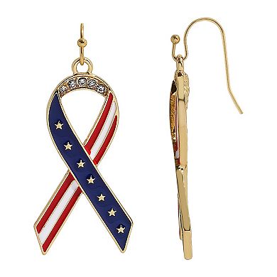 Gold Tone Americana Ribbon Drop Earrings
