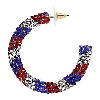 Gold Tone Simulated Stone Red, White and Blue Hoop Earrings
