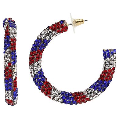 Gold Tone Simulated Stone Red, White and Blue Hoop Earrings