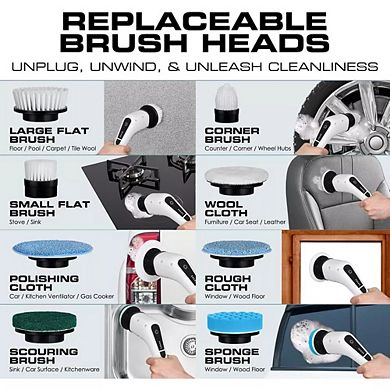 Electric Spin Scrubber Cleaning Brush 8 In 1 with Adjustable Handle. For Windows, Bathrooms, Cars
