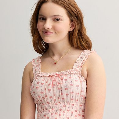 Girls 4-20 Trixxi Ruffled Smocked Dress With Necklace