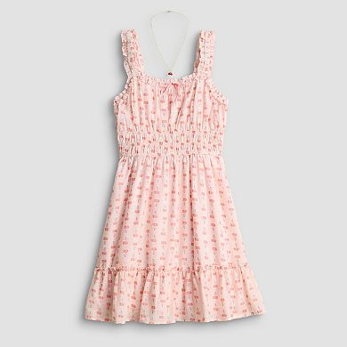 Girls 4-20 Trixxi Ruffled Smocked Dress With Necklace
