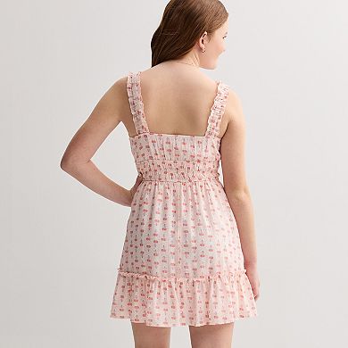 Girls 4-20 Trixxi Ruffled Smocked Dress With Necklace
