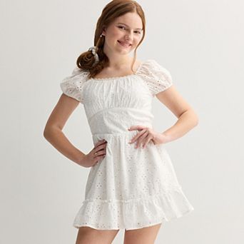 Girls 4-20 Trixxi Eyelet Puff Sleeve Dress & Scrunchie