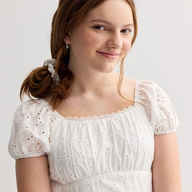 Girls 4-20 Trixxi Eyelet Puff Sleeve Dress & Scrunchie