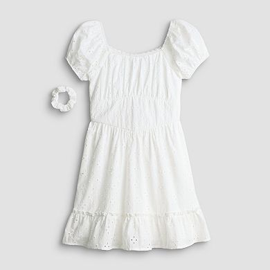 Girls 4-20 Trixxi Eyelet Puff Sleeve Dress & Scrunchie