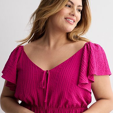 Plus Size Nine West Flutter Sleeve Maxi Dress