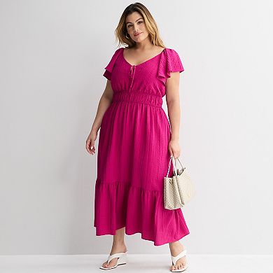 Plus Size Nine West Flutter Sleeve Maxi Dress