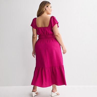 Plus Size Nine West Flutter Sleeve Maxi Dress