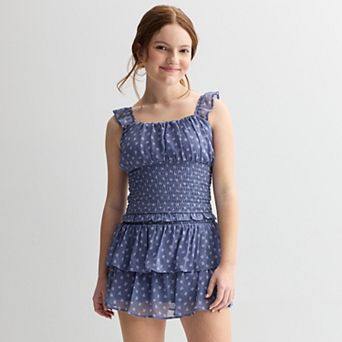 Girls 7-16 Sea + Skye Smocked Top & Tiered Skirt Set