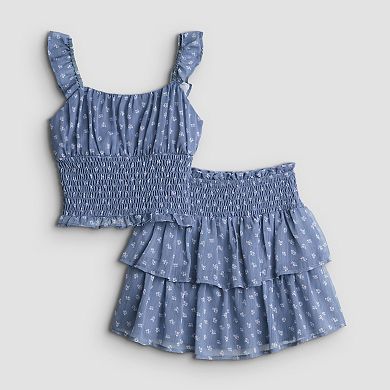 Girls 7-16 Sea + Skye Smocked Top & Tiered Skirt Set