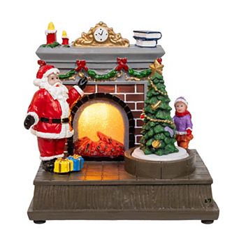 Kurt Adler Battery Operated Animated Fireplace Scene with Santa & Christmas Tree Table Decor