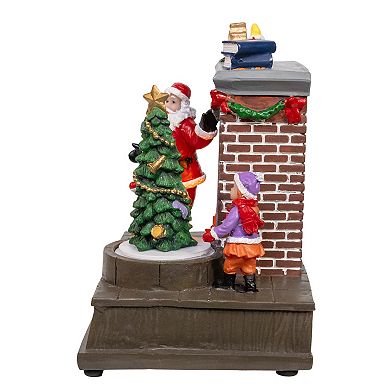Kurt Adler Battery Operated Animated Fireplace Scene with Santa & Christmas Tree Table Decor
