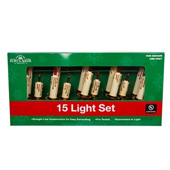 Kurt Adler 15-Light Triple Candle Extended Light Set with Ivory Candle Shaft & Amber Bulbs