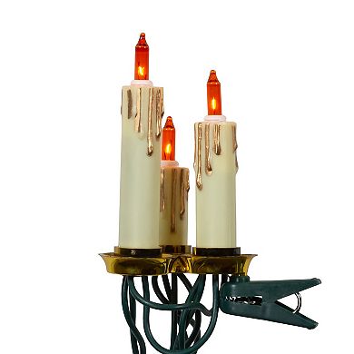 Kurt Adler 15-Light Triple Candle Extended Light Set with Ivory Candle Shaft & Amber Bulbs