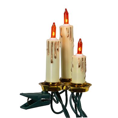 Kurt Adler 15-Light Triple Candle Extended Light Set with Ivory Candle Shaft & Amber Bulbs