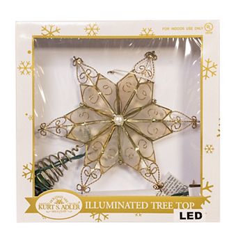 Kurt Adler 10-Light LED Star Christmas Tree Topper with Twisted Scroll Accents