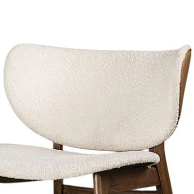 Sepy Accent Chair, Winged Back Beige Boucle Fabric, Walnut Brown Wood