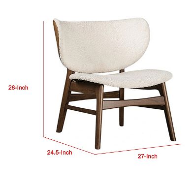 Sepy Accent Chair, Winged Back Beige Boucle Fabric, Walnut Brown Wood