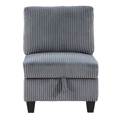Ellene Modular Armless Chair With Storage, Soft Corduroy
