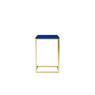 Zen Side End Table, C Shape Gold Base, Navy Blue Lacquer Top