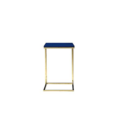 Zen Side End Table, C Shape Gold Base, Navy Blue Lacquer Top