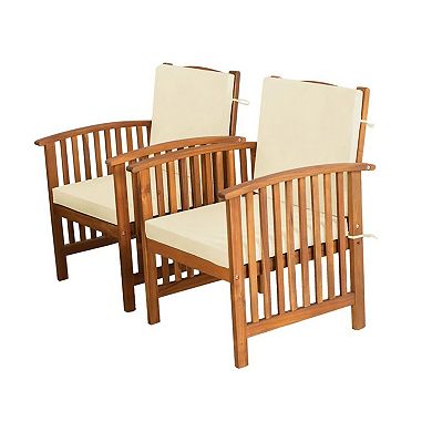 Kaila Outdoor Armchair Set of 2, Cushions, Natural Brown Wood