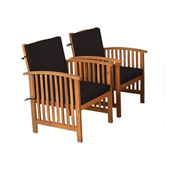 Kaila Outdoor Armchair Set of 2, Cushions, Natural Brown Wood